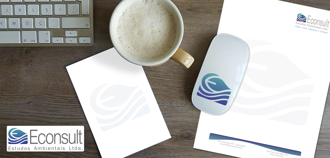 Logotipo e papelaria criada para empresa de estudos ambientais Econsult.